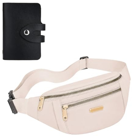 IPQNQVEY Fanny Pack Fashionable Waist Bag Unisex Fashion Waist Bag Casual Travel Bum Bag with 3 Zipper Pockets for Adult Sports Running Hiking Jogging (Beige)