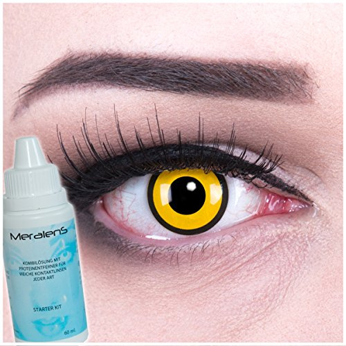 Farbige schwarze gelbe Crazy Fun Kontaktlinsen Black Yellow mit gratis Linsenbehälter + 60ml Pflegemittel Topqualität zu Karneval und Halloween