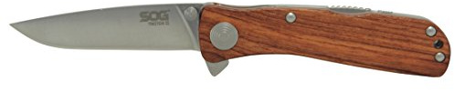 SOG Twitch ll Drop Point Pocket Knife - SOG Assisted Technology EDC Knife with 2.65 Inch Stainless Steel Blade and Wood Handle- Satin (TWI17-CP)