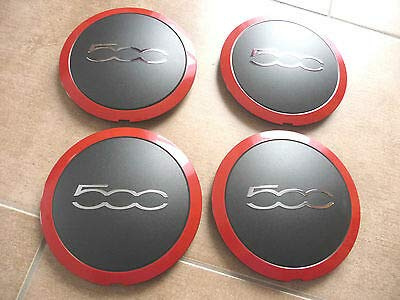Original FIAT 500 500C Felgendeckel schwarz rot - Set 4 Stück - 51870004-51806870