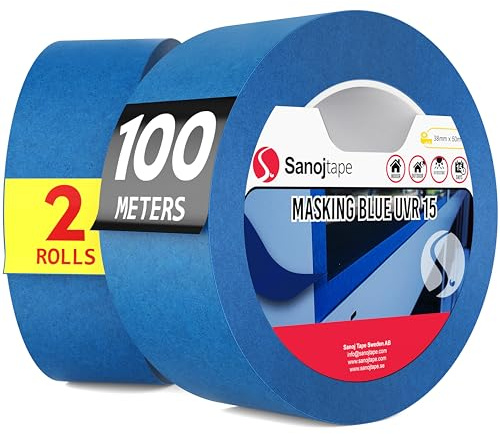 Sanojtape Malerkrepp Blau 38mm × 50m (2er-Pack) – Malerband & Abdeckband für Malerarbeiten – UV-beständig, saubere Entfernung bis 14 Tage – Innen/Außen, Fenster & Leisten