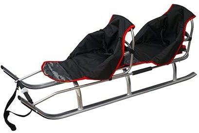 2in1 Kinder Duo Schlitten aus Aluminium mit Rückenlehne, Matrazen, LED für Kinder und Erwachsene 2 Personen Tragfähigkeit bis 100kg (Silver/Black)