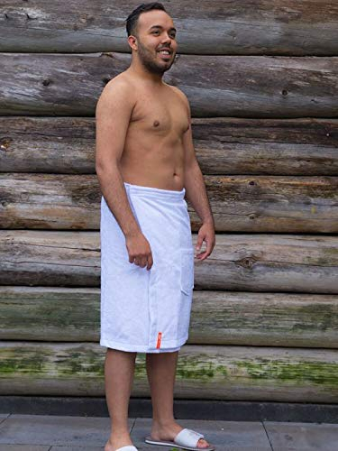 S< Toalla de sauna para hombre bordada con nombre, toalla de sauna con elástico y cierre de velcro, talla única, para hombre (blanco)