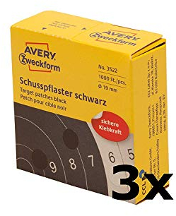 AVERY Zweckform 3522 Schusspflaster (Ø 19 mm, vorgedruckt) schwarz (3 Packungen)