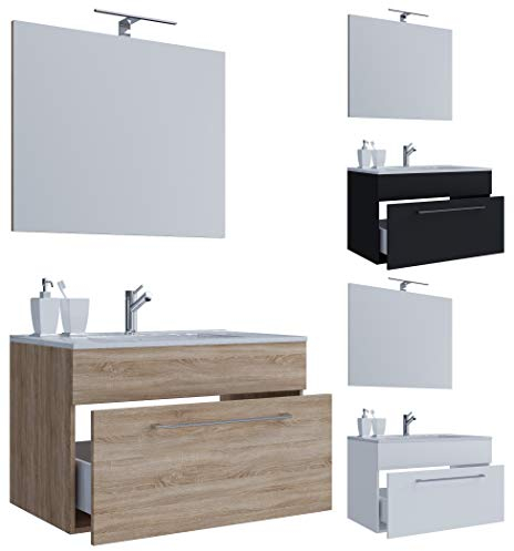 VCM 3-TLG. Waschplatz Waschtisch Badmöbel Set Waschbecken Badinos Schublade Spiegel 60, Weiß