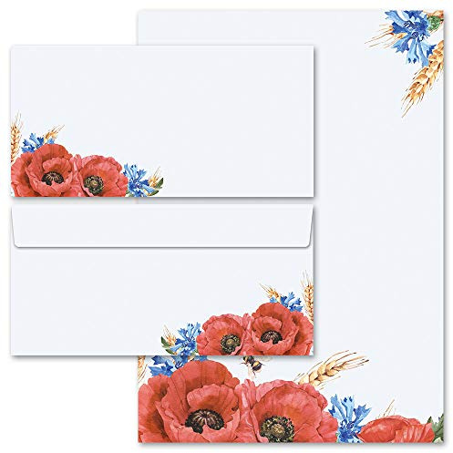 Briefpapier Set, 20 tlg. Blumen & Blüten, FELDBLUMEN 10 Blatt Briefpapier + 10 passende Briefumschläge DIN LANG ohne Fenster | Paper-Media