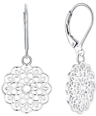 JO WISDOM Damen Ohrringe Mandala Ohrhänger Silber 925,Hängende Blume des Lebens Yoga Amulett Medaillon Religiöser Schmuck,Schmuck für Frauen