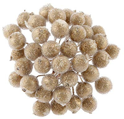 Inzopo - Confezione da 200 mini decorazioni natalizie con frutti di bosco e agrifoglio, 14 colori, oro 13 cm, confezione da 200 pezzi