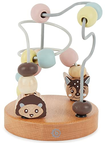 Bieco kleine motorikschleife Baby 1 Jahr Motorikschleife | Rosa | Motorikspielzeug ab 1 Jahr | Niedliches Labyrinth Spiel in Waldtier Design Motorikspielzeug Baby in Pastel Farben Holzspielzeug Baby