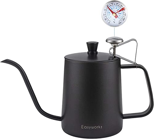 Easyworkz Gage Bouilloire en acier inoxydable col de cygne avec thermomètre et bec long et étroit, 600ml