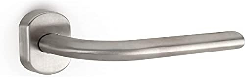 Emuca - Maniglie porta interna, set di 2 coppie di maniglie per porta da interno con rosetta ovale, forma L, Acciaio inossidabile, Nichel satinato.