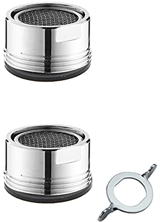 JeoPoom Wasserhahn Sieb Einsatz[2 Stück], Strahlregler, inkl 2 Dichtung und 1 Verchromten Perlator Schlüssel, für Wasserhähne mit Edelstahl Filter(Silber)