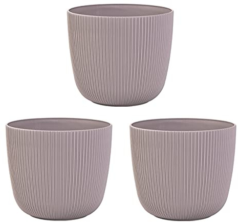 Engelland - 3 x Blumentopf mit Drainagesystem, Flieder/Violett, Rillenoptik, Pflanz-Topf, Kübel, modern, widerstandsfähig, rund, wetterfest, Kunststoff, Ø 21 cm, 5 Liter