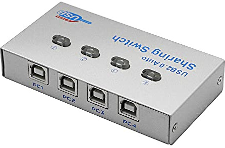SinLoon Drucker-Splitter, USB-Drucker Sharing Switch 4 Ports, 4 PC Share 1 USB-Gerät, High-Speed Sharing Switcher