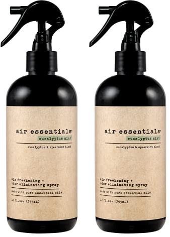 Air Essentials 12 oz Air Freshener & Odor Eliminator Spray - Neutralize Odors from Smoke, Pets, Food & Garbage in Homes, Offices & Cars - Made with Clean Essential Oils (Eucalyptus Mint, 2-Pack)