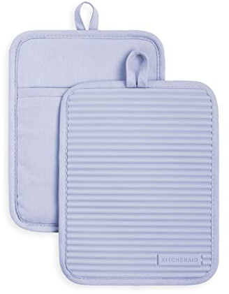 KitchenAid Ribbed Soft Silicone Pot Holder Set, Lavender Cream 7x9