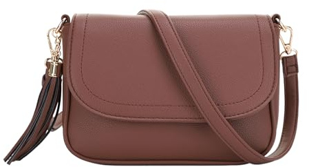 EVVE Small Crossbody Bag for Women Trendy Flap Saddle Purses with Tassel Vegan leather Crossbody Shoulder bag- Brown