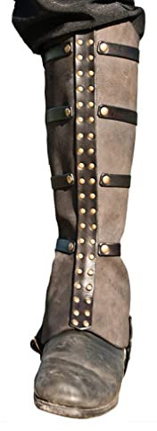 Darabun Mittelalterliche Gothic Überschuhe - Vintage PU Leder Beinschutz Gamasche Schnüren Steampunk Vikings Piraten Überschuhe für Karneval Halloween Party