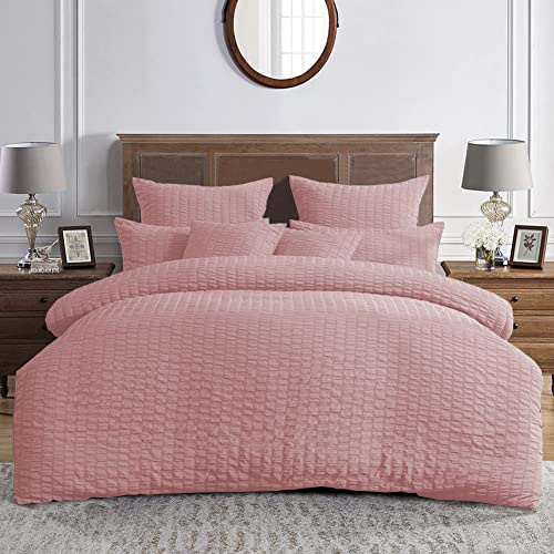 MK Home Textile Seersucker-Bettbezug-Set, King-Bettwäsche-Sets mit Kissenbezügen, 100% Baumwolle, Hotelqualität, Weiß, Silber, Anthrazit, Rosa, Grau, Bettbezüge für Doppelbett, Kingsize-Bett, Superk