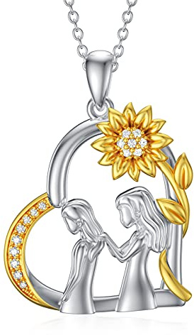 Shusukue Regalo para hermana o madre o hija, cadena de plata de ley 925, joyas de girasol, regalo de amistad para mamá, hermana o mujer, Plata esterlina