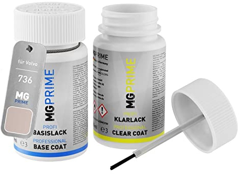 MG PRIME Billack Touch-up stick set för Volvo 736 Jupiter Metallic/Bright Dusk Metallic Basecoat clearcoat 50ml vardera