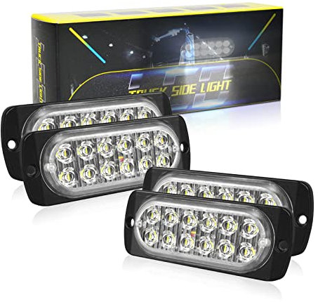 SKYWORLD LED Feux Stroboscopique, 4PCS Blanc Barre D'alarme Stroboscopique d'urgence Lampe 12LED 12V 24V Flash LED D'urgence Danger Lumière pour Moto construction camion Voiture