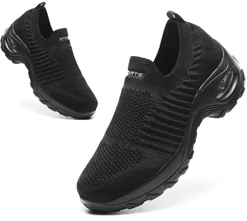 Chaussure Femme Sneakers Chaussures Orthopediques Legere sans Lacets Tennis Confort Outdoor de Jogging Sport Fitness Gym Athlétique Respirante Air Course Noir 40 EU