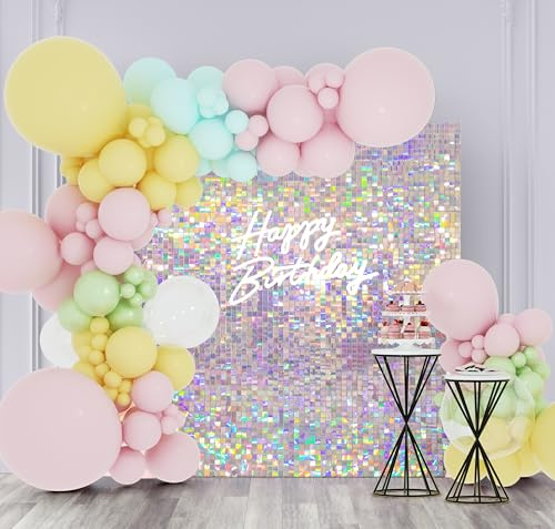 Kate Schimmernde Wand Hintergrund Irisierende Silber Quadratisch Pailletten Glitzer Foto Hintergrund Paneel Dekoration für Geburtstag Party Hochzeit Jahrestag 30×30 cm (24 STK.)