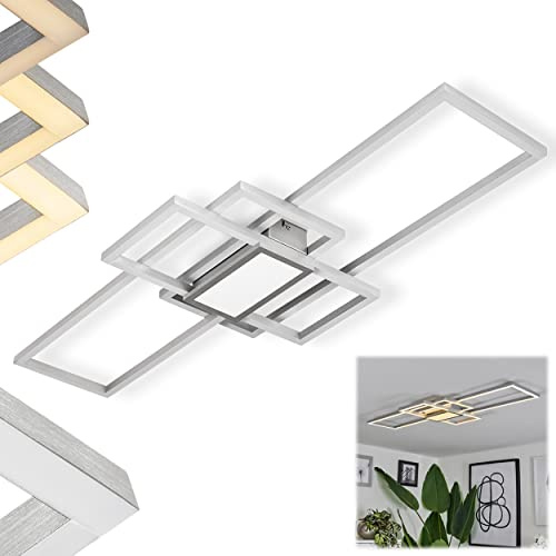 hofstein Lámpara de techo LED Longos, lámpara de techo regulable de metal/plástico en aluminio cepillado/blanco, luminaria regulable, LED 28 vatios, 1700 lúmenes, 3000 K