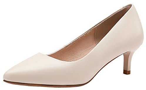 Jamron Femme Cuir Véritable 5CM Talons Hauts Élégant Escarpins Bout Pointu Chaussures de Bureau Beige SN602C015-1 EU35