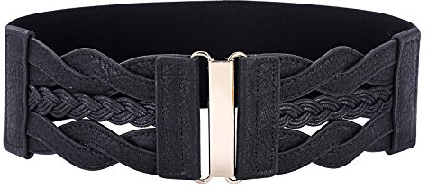 GRACE KARIN Modischer Vintager Breiter Gewebter Stretch Flechtgürtel Kleidergürtel für Damen Schwarz XL