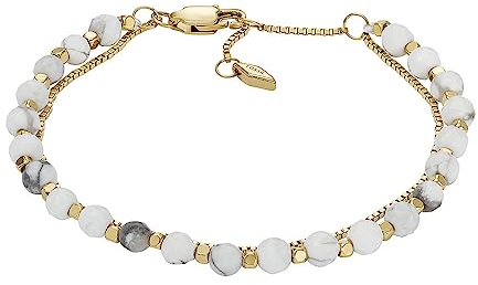 Fossil Armband für Frauen All Stacked Up Howlite, Kettenarmband mit Perlen, Länge: 165mm+35mm, Breite: 4mm, JF04443710