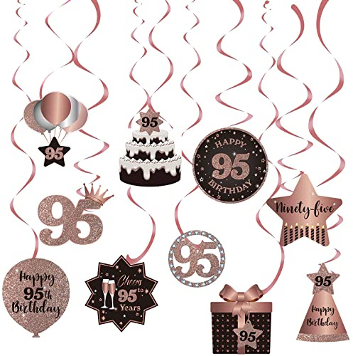 Happy 95th Birthday Party Hängende Wirbel Bachläufe Deckendekorationen, Feier 95 Folie hängende Wirbel mit Aussparungen für 95 Jahre alt Rose Gold Geburtstag Party Dekorationen Supplies