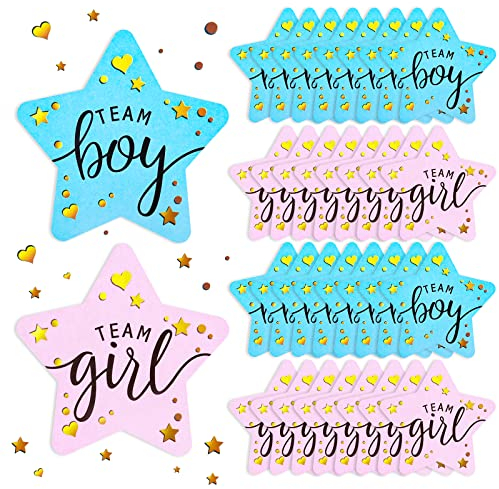 Bomtop 120 Pezzi Baby Shower Adesivi Etichette, Team Boy Team Girl Genere Rivelare Stickers, per Gender Reveal Party Decorazione Baby Shower Decorazioni