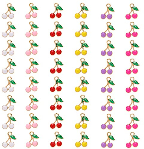 XCSJ 48pcs Kirsche Emaille Anhänger Charms Für Schmuck Basteln, Halskette, Armband, DIY - 6 Farben Früchte Schmuckanhänger