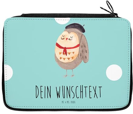 Mr. & Mrs. Panda Personalisierte Federmappe Eule Frankreich - Geschenke, Das Leben Ist schön, Stiftemappe mit Namen, PersonalisierteS Federmäppchen, La Vie Est Belle, Spruch, Stiftetasche