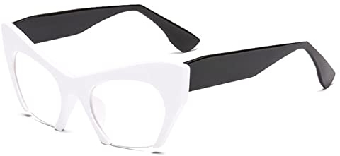 FOOOZ Mode Retro Halbrahmen Cat Eye Damen Brillengestell Linse Herren Brillengestell, Weiß Schwarz