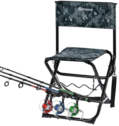 X Strike Fishing Chairs with Rod Holder Outdoor Folding Fishing Stool for Adults Portable Camping Chair for Ice Fishing, Camp, Lawn, Patio, Garden, 300LBS.