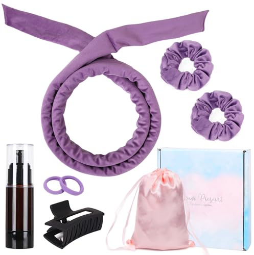 Heatless Lockenwickler Stirnband Set, Velours Heatless Locken, Weich und Bequem Heatless Hair Lockenwickler, Haar Lockenwickler Keine Hitze für Haar DIY (Lila)