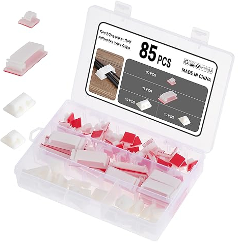 Coptiner 85 Stück Kabelhalter, Selbstklebende Kabelklemmen, Kabelorganisator Klemme, Einstellbare Klebe Kabelmanagement, für Auto Bühne Büro Haus PC, 4 Styles