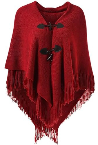 TBSCWYF Poncho De Punto con Flecos y Capucha para Mujer - Elegante Capa Abierta con Flecos para Otoño e Invierno