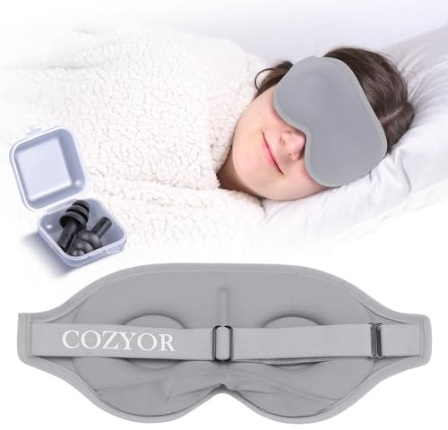 Schlafmaske mit 3D Polster 100% dunkel für Seitenschläfer mit Silkon Ohrstöpseln Augenmaske weich für Flugzeug, hellgrau Moonlight, Schlafbrille mit verstellbarem Gummiband für Erwachsene & Kinder