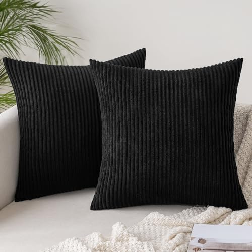 Slozzi 2er Set Kordsamt Kissenbezug Schwarz 40x40cm Kissenbezüge Kissenhülle Sofakissen Dekokissenbezug Couchkissen Weich für Sofa Schlafzimmer Wohnzimmer Balkon | Sofakissen Dekokissenbezug Couchkissen Weich für Sofa Schlafzimmer Wohnzimmer Balkon