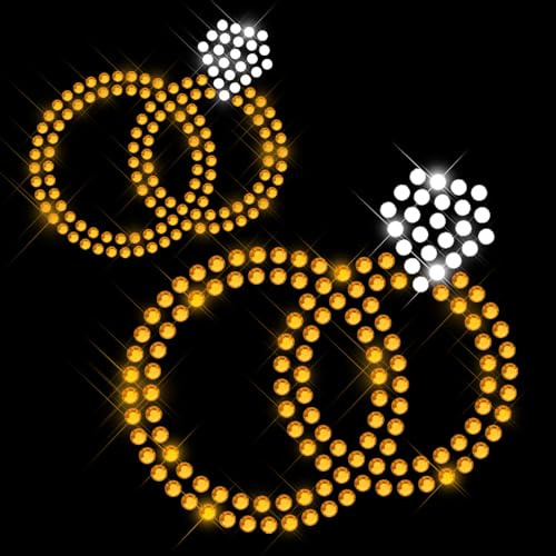 Glitzerdeals Bügelbilder Karneval Strass JGA Ringe Braut 2er Pack Just Marrield Aufbügler für Textilien Braut Bügelmotiv Junggesellenabschied Strass Bügelbild Braut