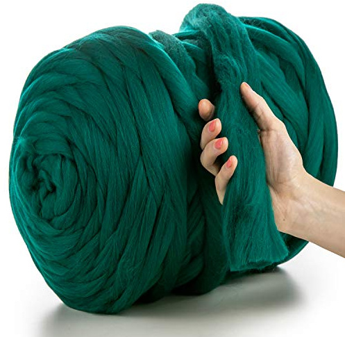 MeriWoolArt XXL Merino Wolle – 100% Schurwolle, Extra Dickes Filzgarn (4–5 cm) für Armstricken, Trocken- & Nassfilzen, Decken & Babydecken – Grün 100g