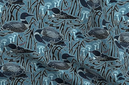 Spoonflower Fabric - Ducks in Wetlands Birds Pond Wildlife Loon Water Bird Lakeside Lake Printed on Polartec(R) Fleece Fabric Fat Quarter - Sewing Blankets Loungewear and No-Sew Projects