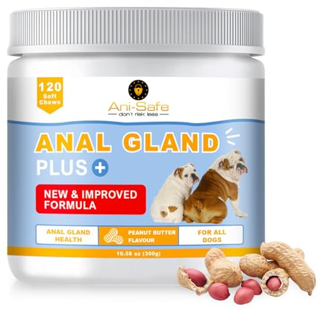 XL Pack - Ani-Safe Anal Gland PLUS Dog Treats for Digestive Pro + Postbiotic - Gut Health, Sensitive Tums, Scooting, Loose Stools, Smelly, Itchy Ears, Enzymes Great for all dogs 120 300g