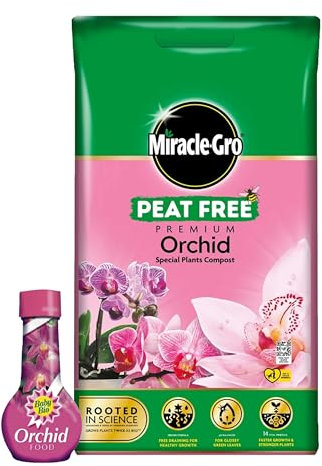 Orchid Plant Food Growing Bundle - Peat Free Orchid Potting Compost 10L & Orchid Flower Food 175ml Miracle Grow Fertiliser for House Plants Orchid Feed with Topline Card.