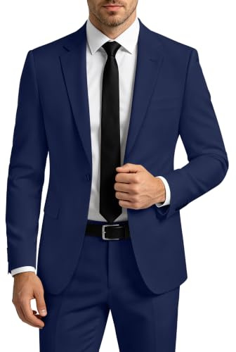 LORENZO BRUNO Herrenanzug, 2-teilig, Ein-Knopf-Anzug, schmale Passform, einfarbige Jacke und Hose, Smoking-Set, Business, Hochzeit, Party, Marineblau, L