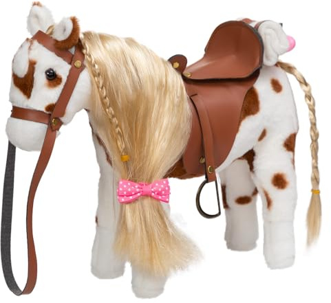 BEJOY Plüsch Pferd Spielzeug Appaloosa Kämmpferd Plüschpferd Spielzeug | Pretend Play Pferd mit Sattel, Zaumzeug und Baumwolltuch, Geschenk für Mädchen Kinder 28cm Appaloosa